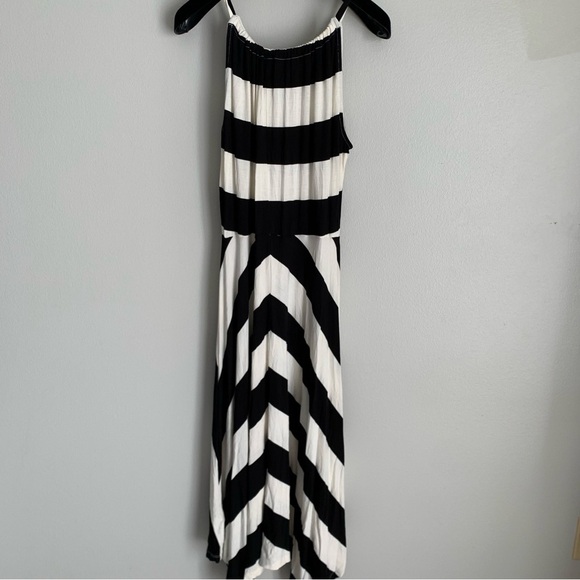 GAP halterneck handkerchief striped midi dress black white size medium - Picture 4 of 8